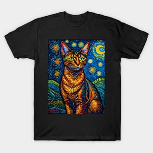 The Abyssinian Cat in starry night T-Shirt